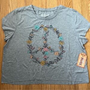 Mudd Juniors Gray Peace Sign Cropped High Low Hem Graphic Tee - Size 20 1/2